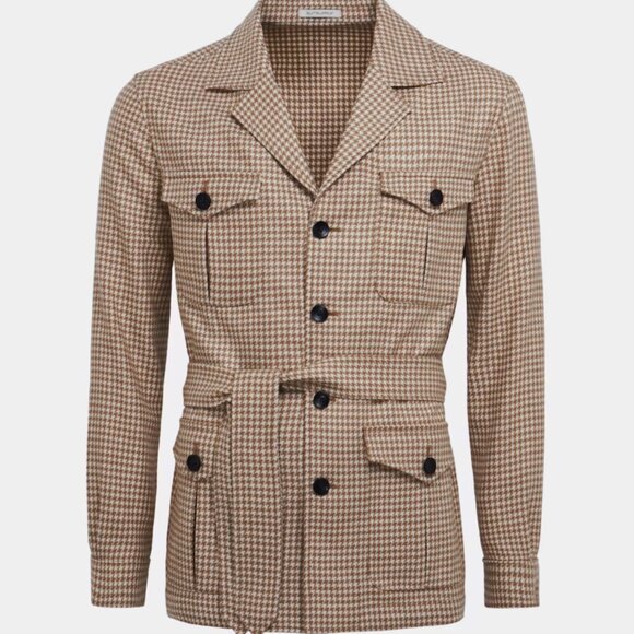 SUITSUPPLY Belted Houndstooth Jacket, Wool & Cashmere Blend, Men's size 44 - Picture 1 of 9